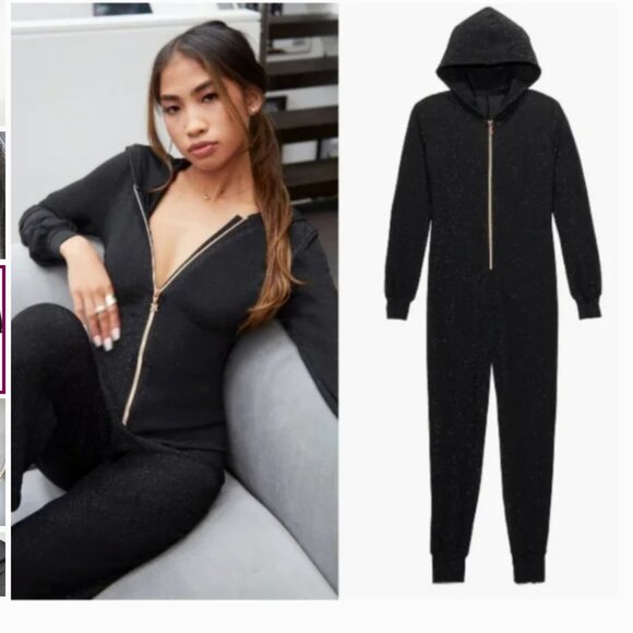 Savage X Fenty Other - Savage X Fenty Sleep & Shine Onsie Metallic Hooded Jumpsuit Zip Up Black Small